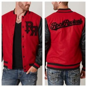 Rock Revival Varsity Jacket Men's XXL Red Black Button-Up  Cyber Goth Button-Up